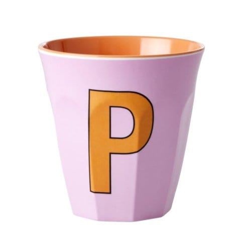 Rice melamine beker medium letter p roze