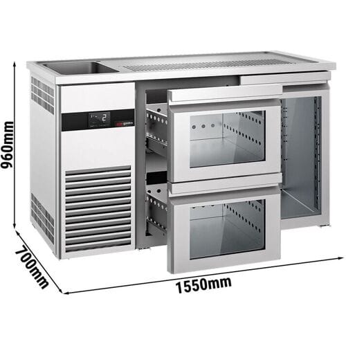 GGM Gastro Bierkoeling PREMIUM - 1550x700mm - 1 glazen deur & 2 laden zilver