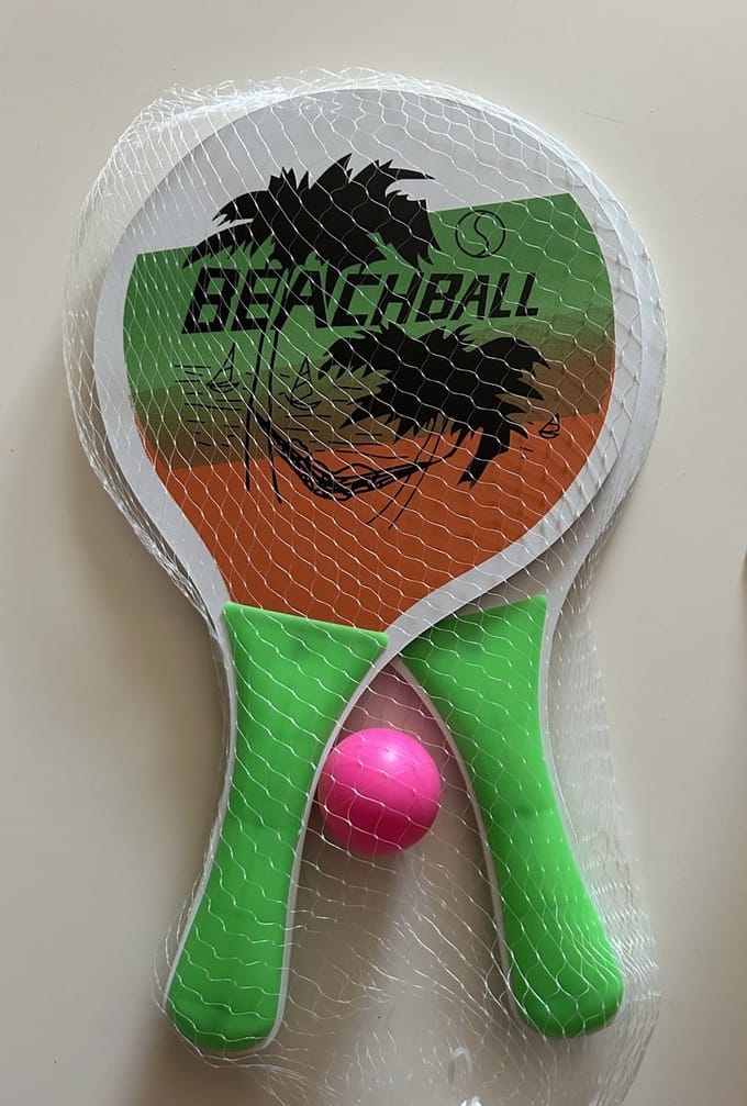 Beachball set - wit/groen/oranje - hout