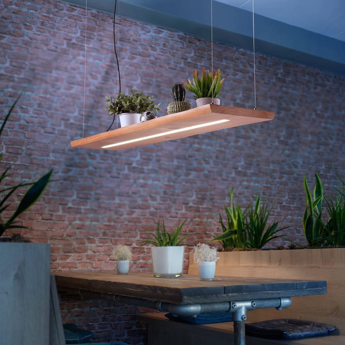 Paul Neuhaus LED hanglamp Palma, hout, CCT, dimbaar, 120cm