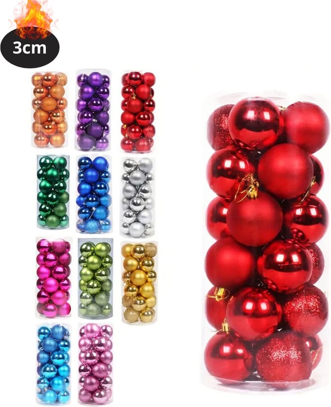 Livano Kerstballen - Kerstversiering - Plastic - Rood - 3 cm - 24 stuks