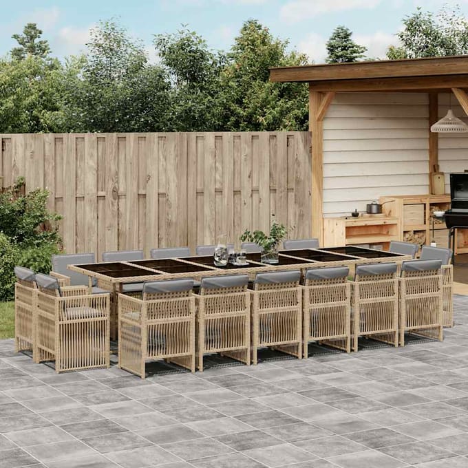 vidaXL - 17-delige - Tuinset - met - kussens - poly - rattan - gemengd - beige