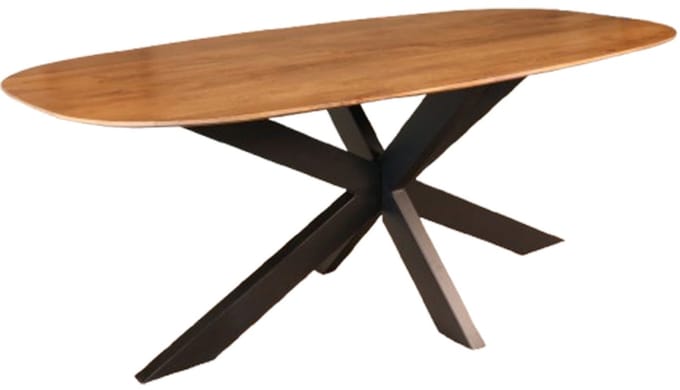 Eettafel deens ovaal mangohout 200cm Austin lichtbruin ovale tafel duurzaam mango eetkamertafel
