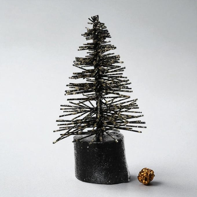 Set van 12 Micro Kerstboompjes - Zwart - Decoratie - ø3,5x7 cm