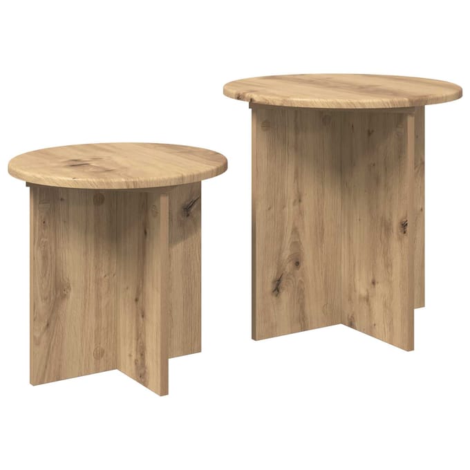 vidaXL - Bijzettafelset - 2 - st - Artisanaal - eiken - Ø - 45 - x - 45 - cm