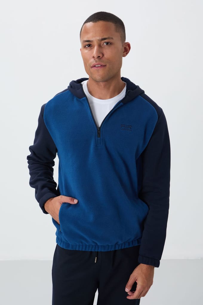 Heren kleurgeblokte half-rits pluche sweatshirt