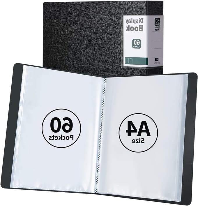 2-Pack A4 Displaymap met 60 Pockets, Presentatiemap met Duidelijke Plastic Hoezen voor Documenten en Organisatie