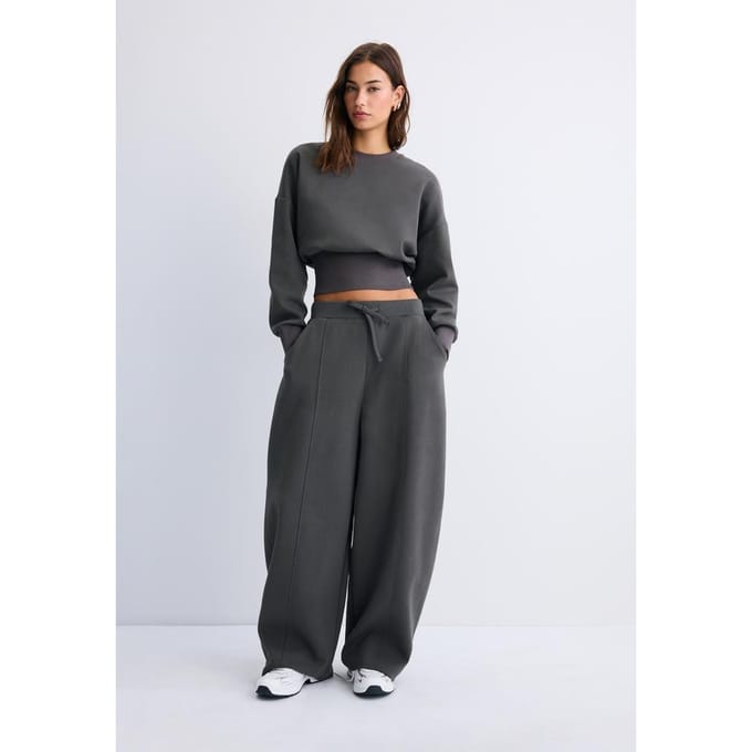 Stradivarius Cropped sweater met brede boord  Donkergrijs L