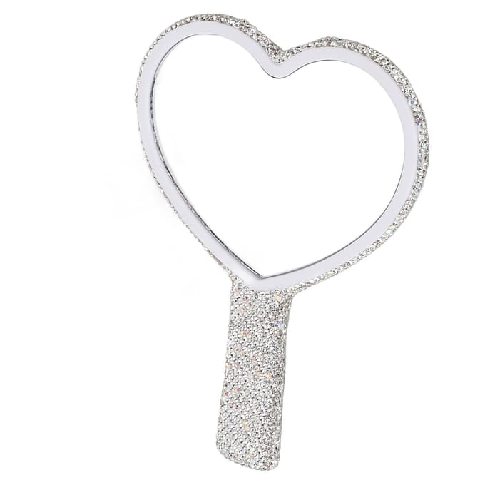 Witte Handspiegel met Strasssteentjes Hoge Definitie Draagbaar Schattige Hartvormige Spiegel met Handvat voor white