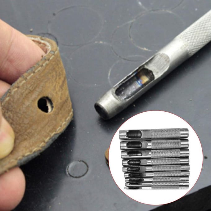 9 stuks Lederen Holle Pons Set Riemgaatjesmaker Leerbewerkingsgereedschap 2.5-10mm black
