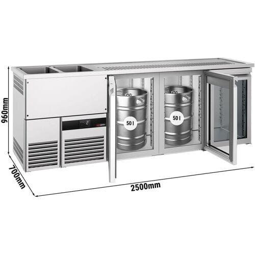 GGM Gastro Bierkoeling PREMIUM - 2500x700mm - 3 glazen deuren zilver