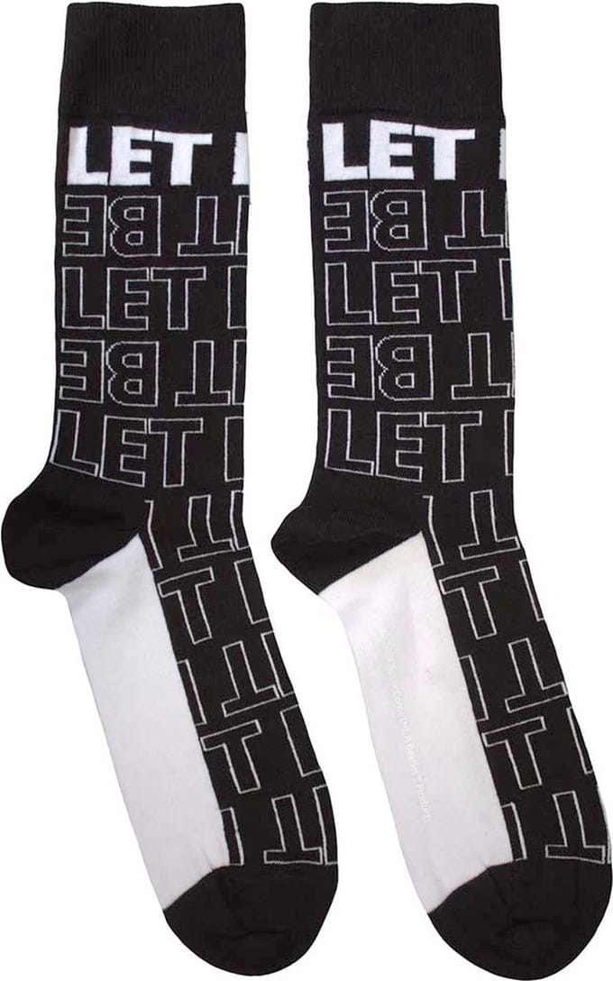 The Beatles - Let It Be Text Outlines Repeat Sokken - Zwart