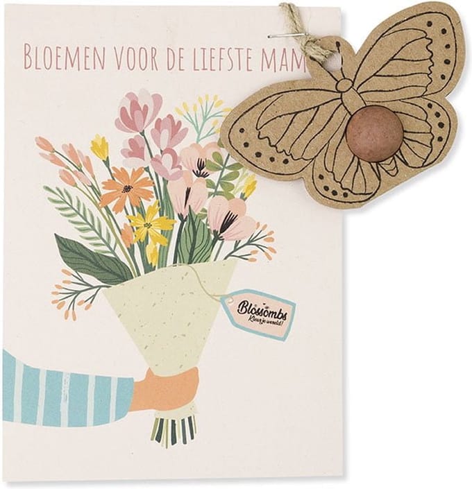 Blossombs Wenskaart met Zaadbom - Boeket - Moederdag Hanger met Bloembommetjetje
