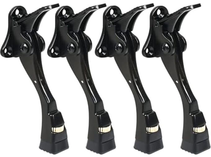 4 Stuks Zwarte Deurstopper - Verstelbare Kickdown Deurstop voor Zware Deuren, 4 Inch Metaal met Rubber Tip en Wandbeschermers
