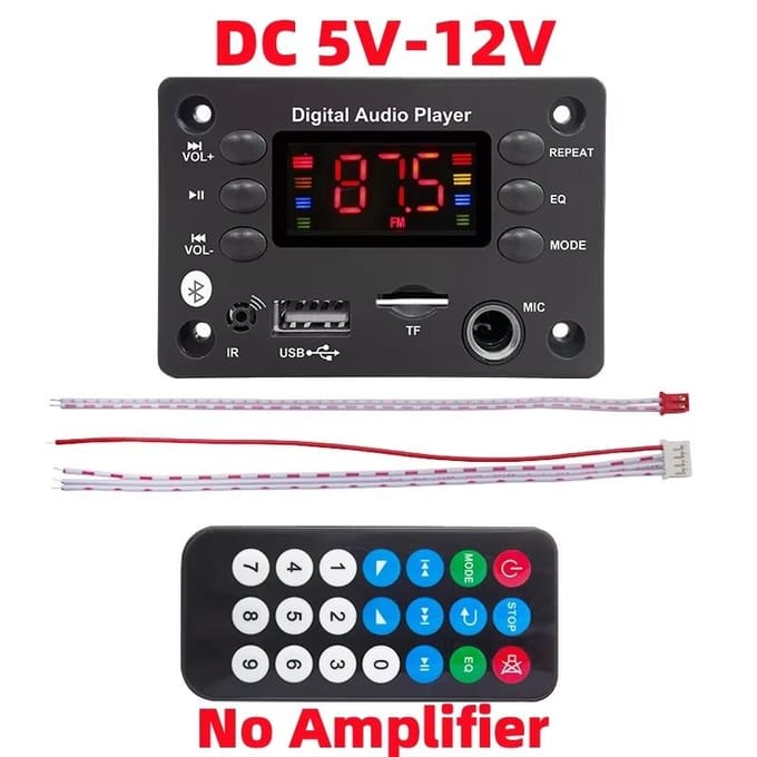 DC 5V-12V Bluetooth 5.0 MP3 WMA WAV APE carte décodeur voiture mains libres Modules Audio Microphone USB TF FM Radio lecteur de musique MP3 haut-parleur No Amp DC 5V-12V black