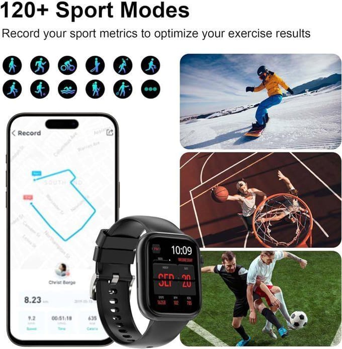 Montre Connectée - LASER GENETICS CARRON - 1.83  - Appel Bluetooth - IP67 - 110+ Modes Sportifs noir