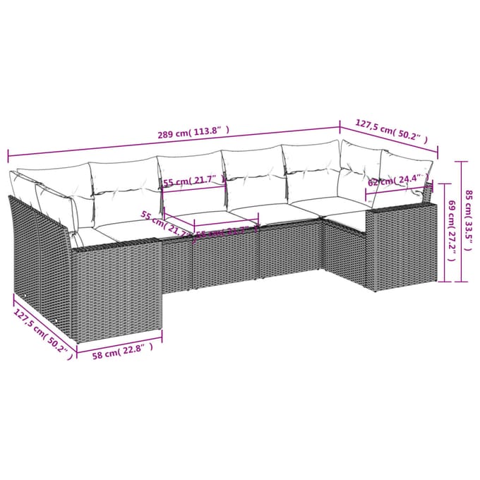 vidaXL - 7-delige - Loungeset - met - kussens - poly - rattan - bruin