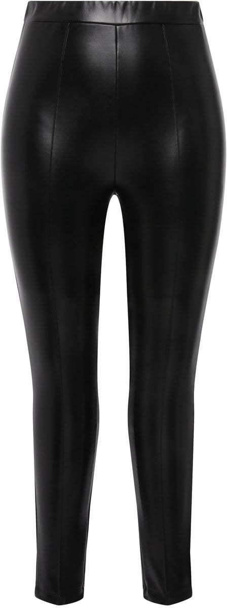 Ulla Popken - Dames - Legging leren look slim elastische tailleband siernaden - Zwart - Maat 58+