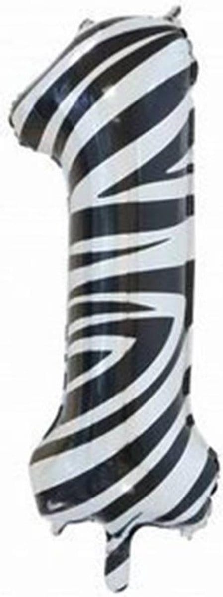 Folie Ballon Cijfer 1 Zebra XL 86cm leeg