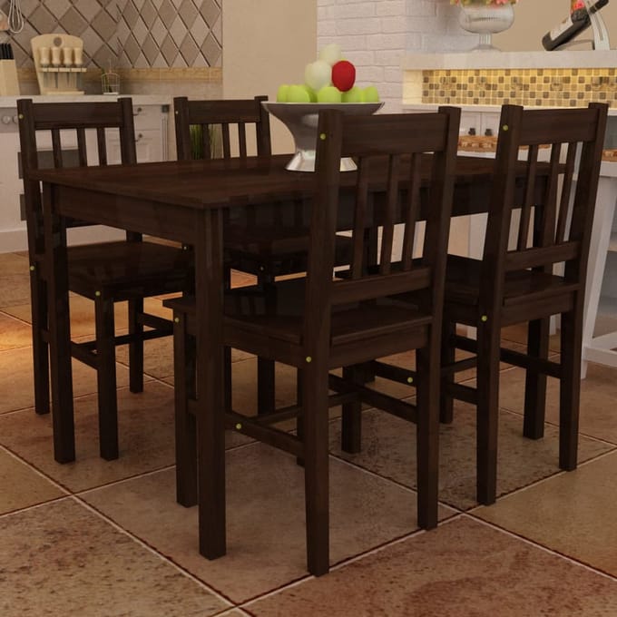 vidaXL - Eettafel - met - 4 - stoelen - hout - bruin