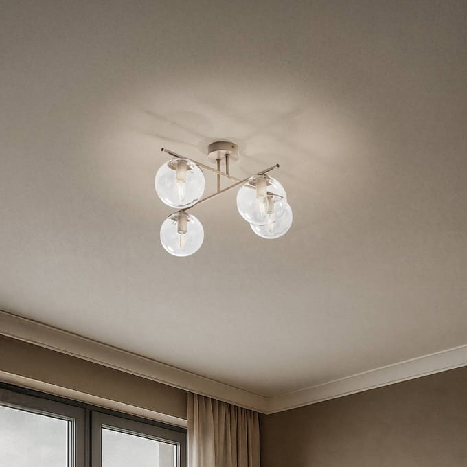 Domiluce Plafondlamp Zoe, beige, lengte 51 cm, glas, 4-lamps, E14