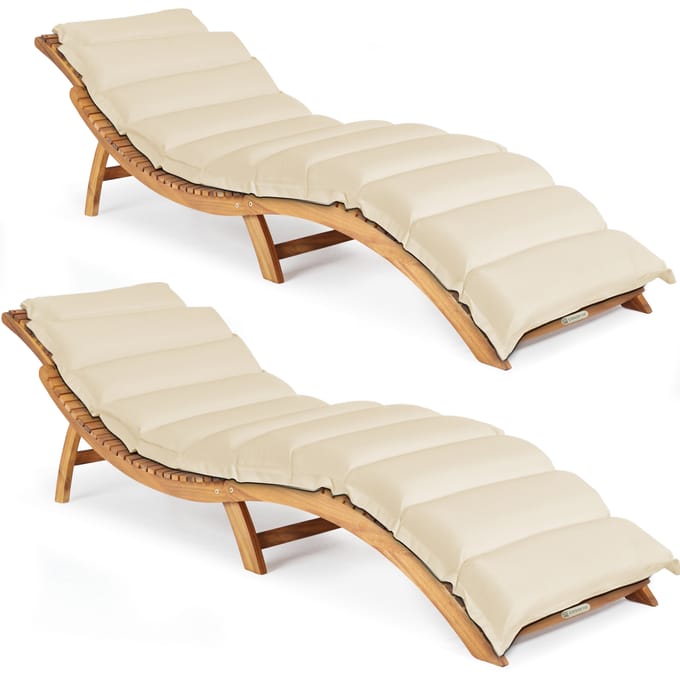 Ligbed Set van 2 Acaciahout FSC®-gecertificeerd incl kussen Crème