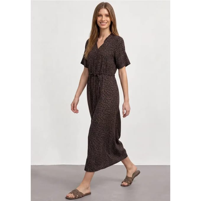 Midi-jurk met V-hals en luipaardprint