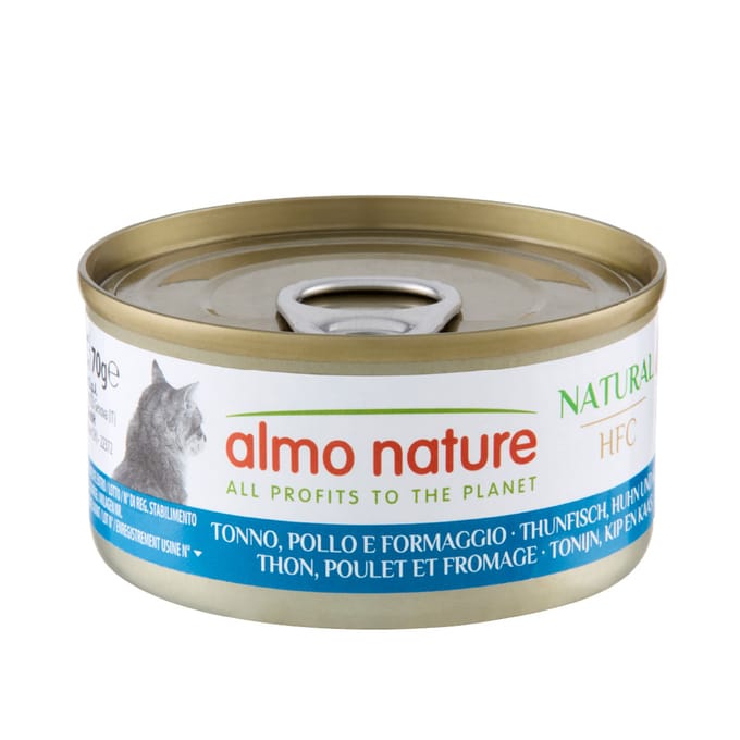 24x70g HFC Natural Tonijn, Kip & Kaas Almo Nature Kattenvoer