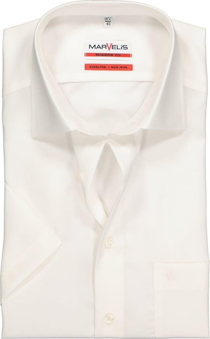 MARVELIS modern fit overhemd - korte mouw - beige - Strijkvrij - Boordmaat: 46