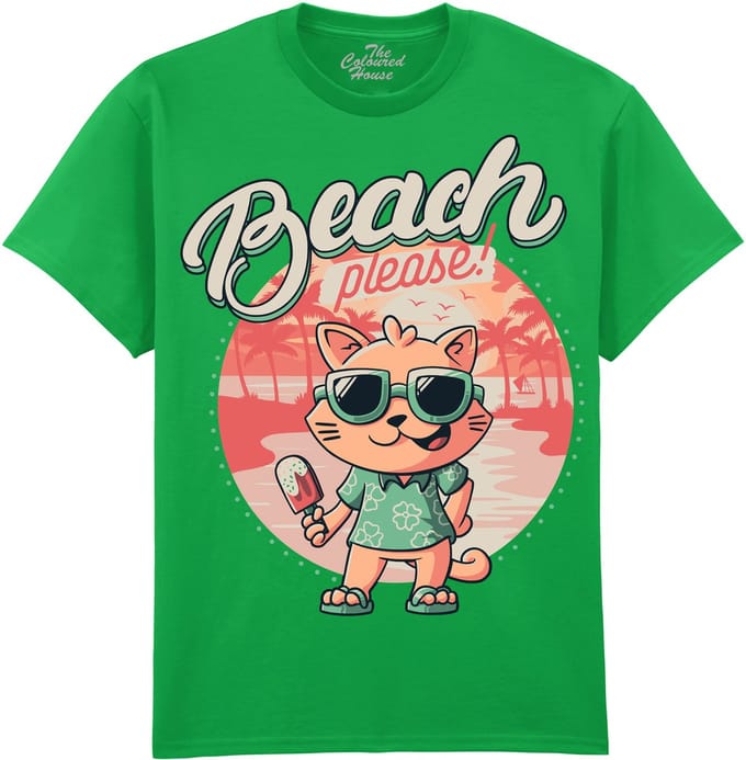 Beach Please - Cat The Coloured House T-shirt L