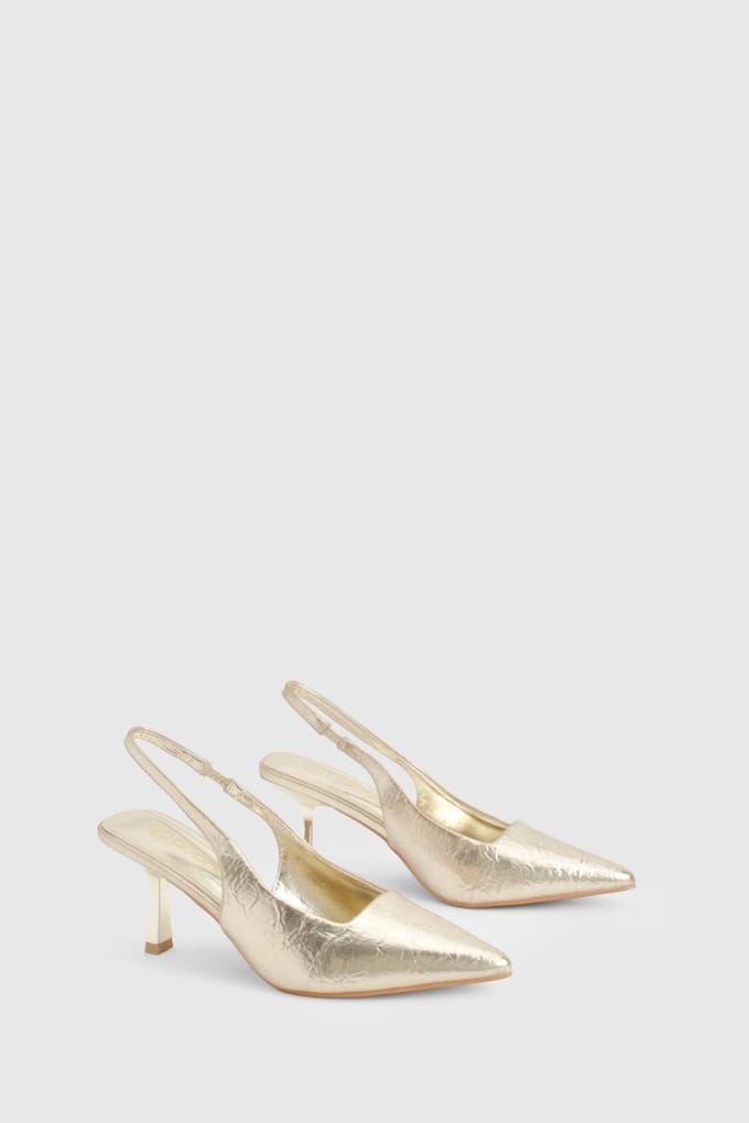 boohoo Dames Metallic Low Stiletto Slingback Court Shoe | Goud | Maat: 38