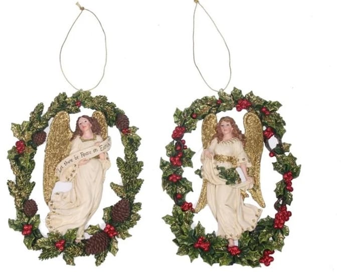 2 Angels in wreath 2ass. 10x14x1cm