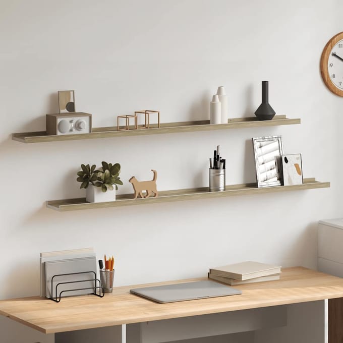 vidaXL - Wandschappen - 2 - st - 115x9x3 - cm - wit - en - sonoma - eikenkleurig