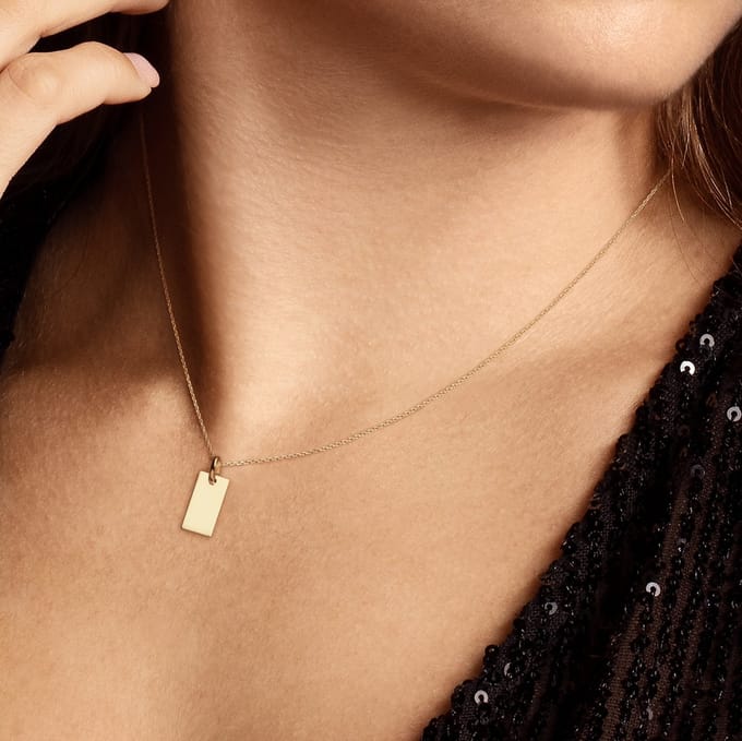 Glow 242.0046.14 Dames Hanger Graveerplaatje Rechthoek 7 x 14 mm 14 Karaat Goud