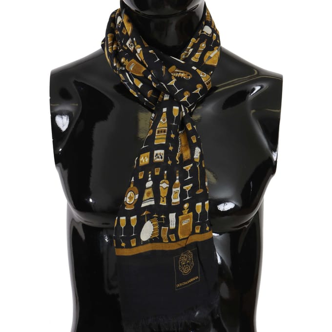 Dolce & Gabbana Blauw Modal Kasjmier Cocktail Print Heren Sjaal