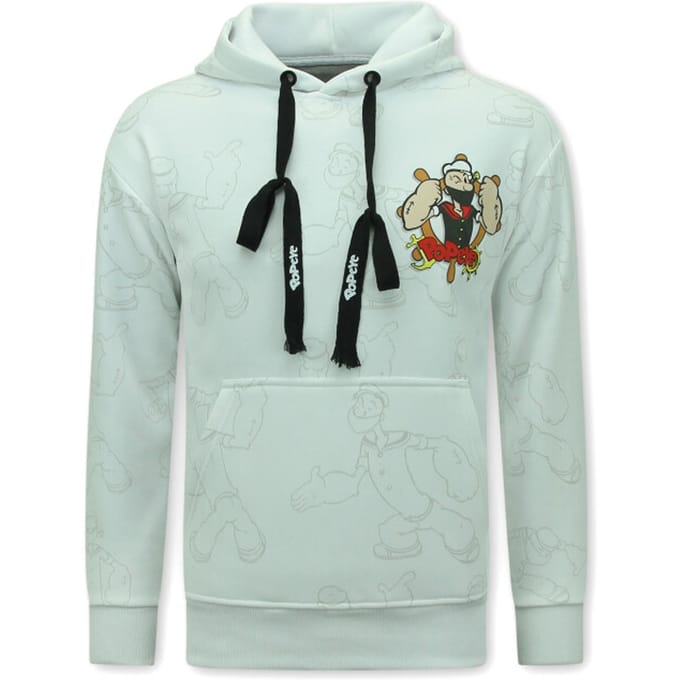 Hoodie Heren met Capuchon - Popeye - Wit