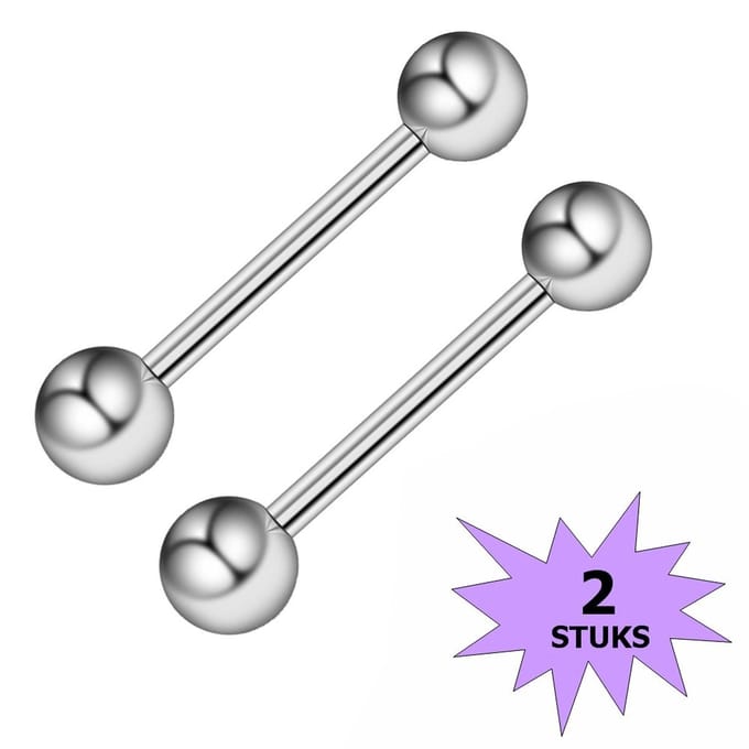 Fako Bijoux® - Tongpiercing - Classic - 30mm - Zilverkleurig - 2 Stuks
