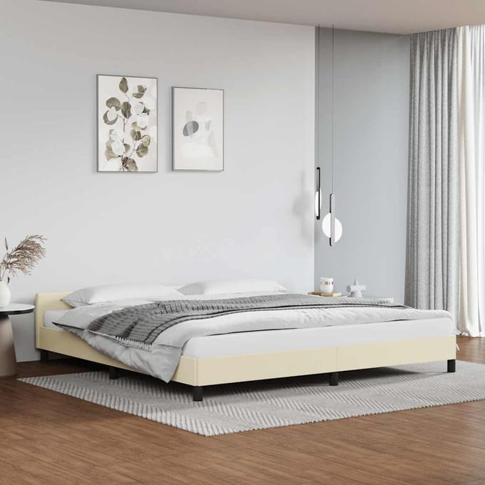 vidaXL - Bedframe - met - hoofdeinde - zonder - matras - 200x200 - cm - crèmekleurig