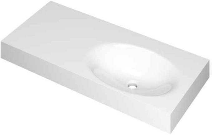 INK Smooth Wastafel Polystone Rechts Zonder Kraangat - 1000x450x90 mm - Glans Wit