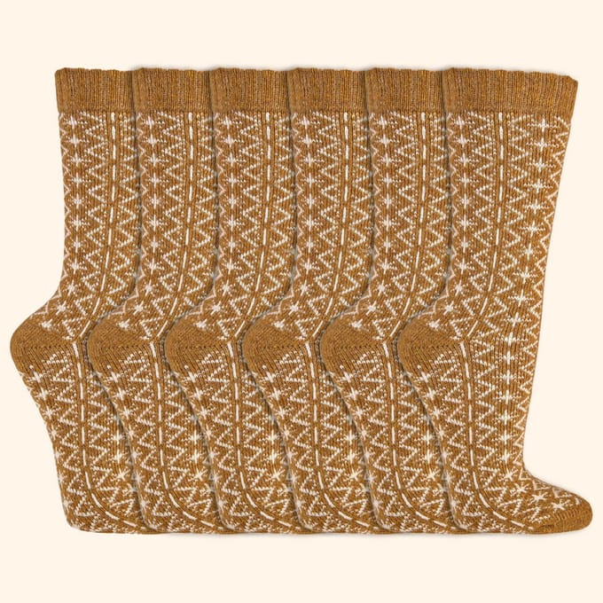 Wollen Sokken | Dames sokken | Folklore | Kleur: Geel | Maat: 35-38 / 39-42 | 6 paar