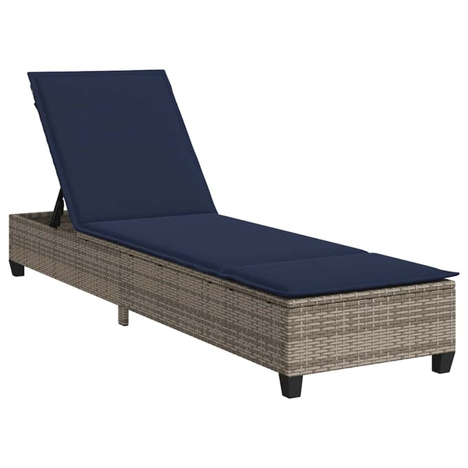 vidaXL - Ligstoel - met - kussens - grijs - 55x200x25,5cm - polyrotan
