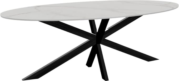 Eettafel ovaal 210cm Figo marmerlook wit ovale tafel steen