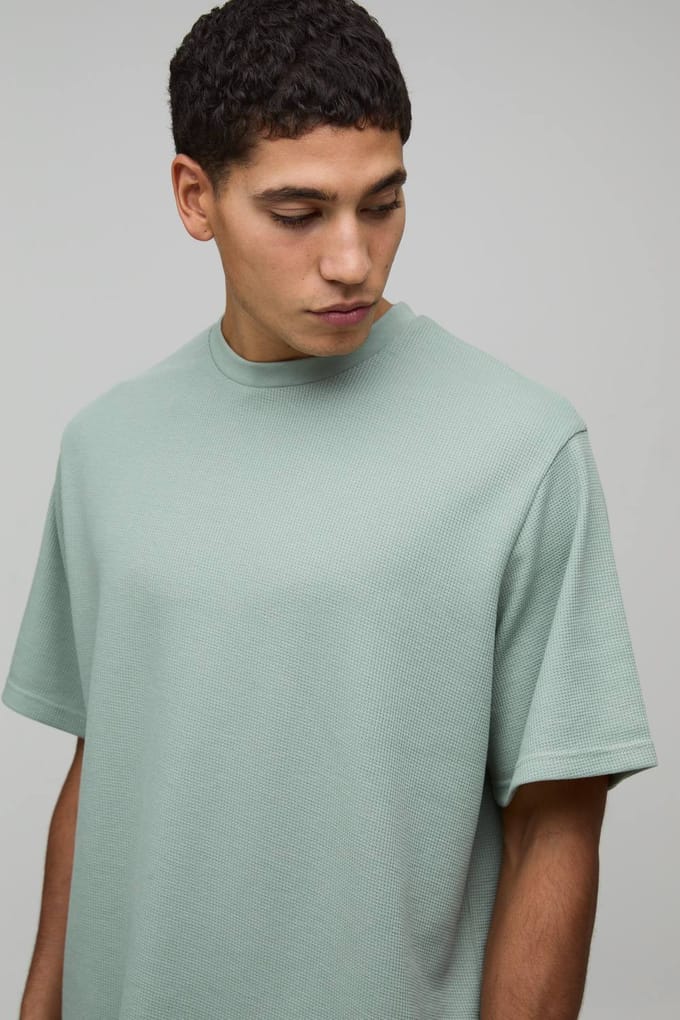 Relaxed Fit Waffle T-Shirt | Dusty Green | Size Medium