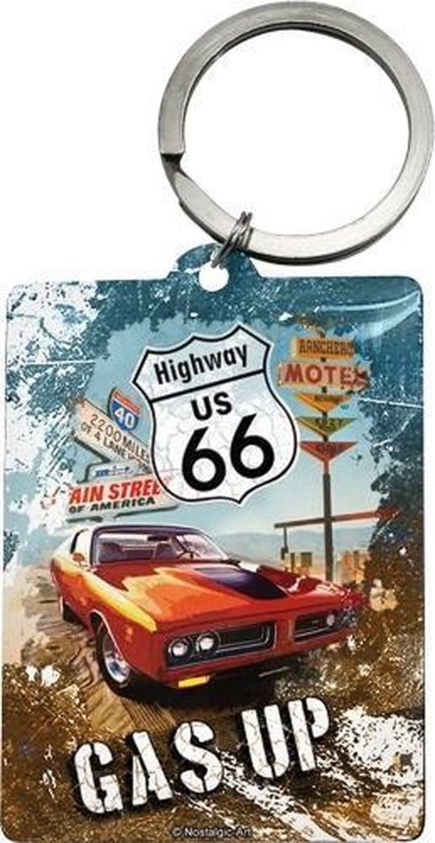 Route 66 Gas up sleutelhanger, Amerika USA, Metaal