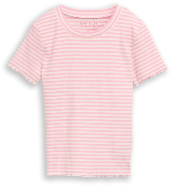 Tom Tailor - Cropped rib T-shirt - Maat 92/98 - pink white stripe