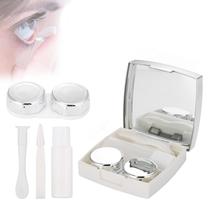 Mini Contactlenzenhouder Oogverzorging Lenzen Container Doosje Draagbare Spiegel Doos Wit wit