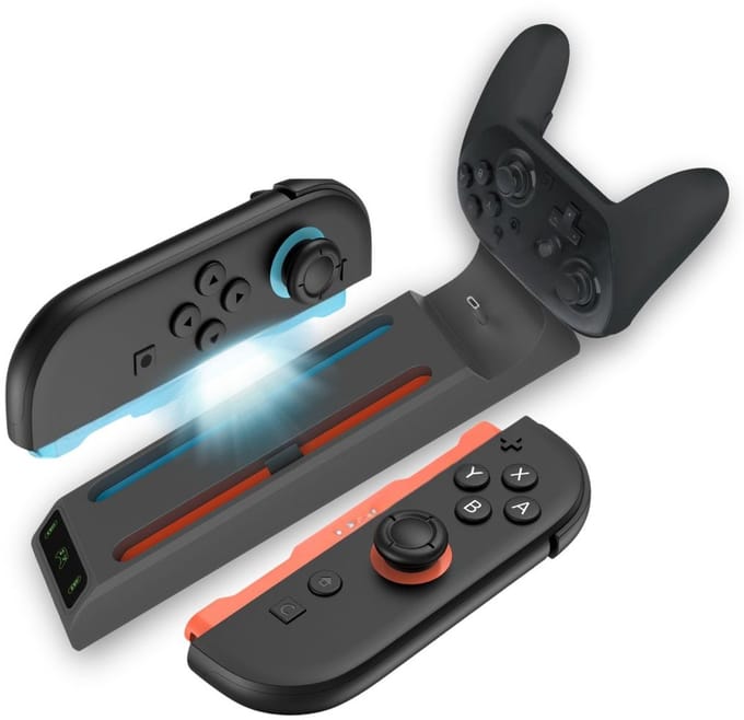 Livewell Oplaadstation voor Nintendo Switch 2 – Compacte Laadbasis voor 2 Joy-Con Controllers (1 Set) & 1 Joystick met LED Laadstatus – Accessoires Opbergmogelijkheid voor NS2
