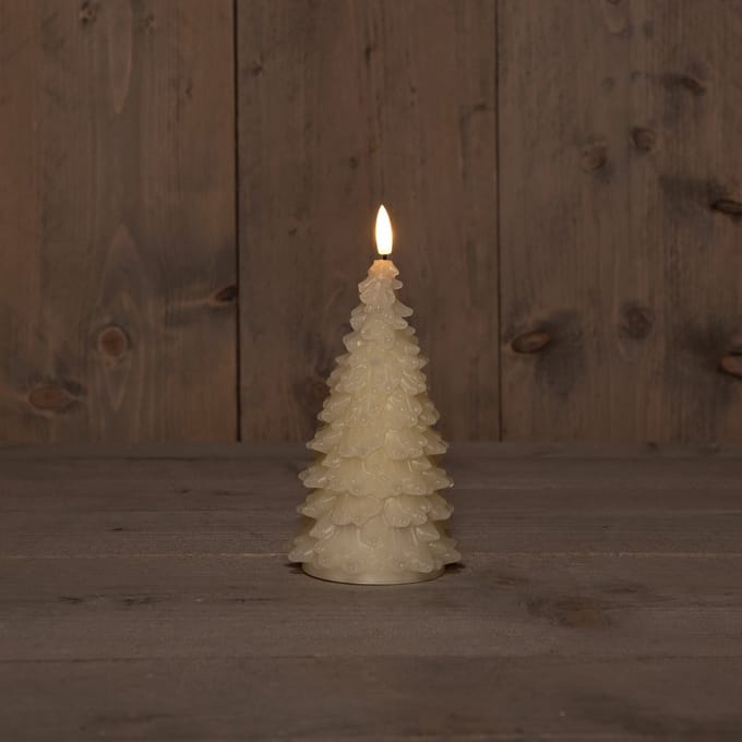 LED Kaars wax kerstboom ivoor 9,5x20cm