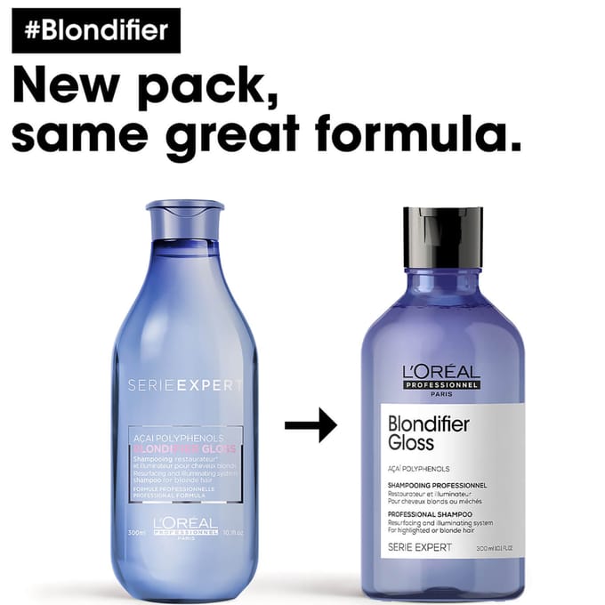 Serie Expert Blondifier Gloss Shampoo 300 ml – Shampoo, Resurfacing, For Blonde Hair, Blonde, AçAi Polyphenols, Suitable For Daily Hair Care Routine