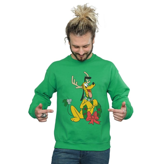 Disney Heren Pluto Kerstmis Rendier Sweatshirt (Iers Groen)